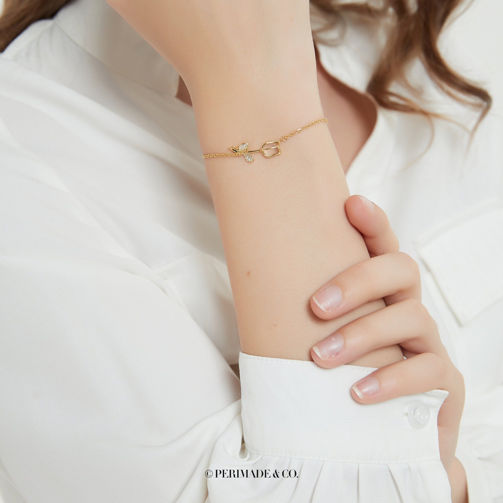 Glima Opal Tulip Bracelet – Dainty Gold Charm, Sterling Silver Friendship Gift