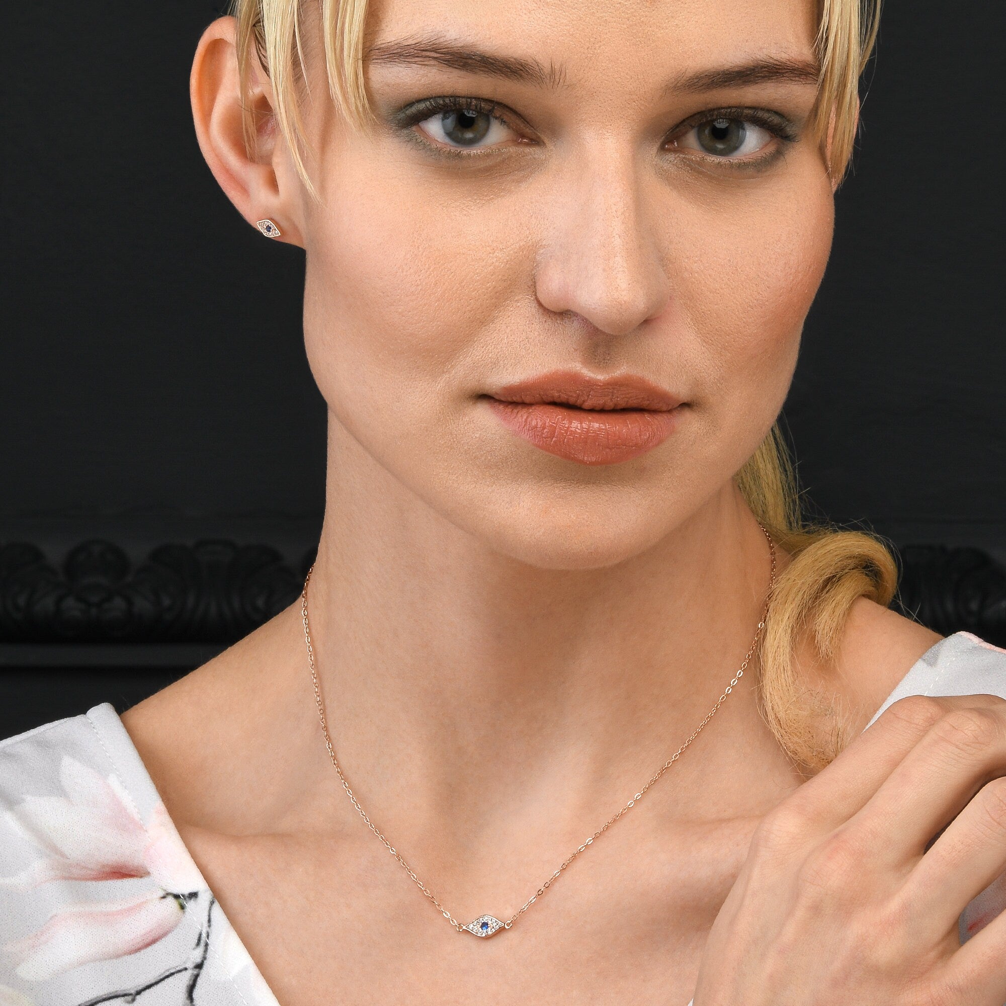 Glima Evil Eye Necklace – Rose Gold 925 Silver with CZ Stones