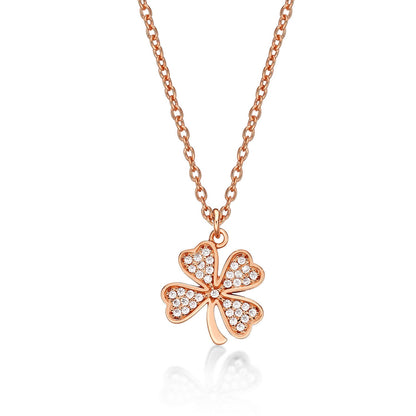 Glima Rose Gold Clover Necklace – Dainty 4-Leaf Pendant with CZ Accents