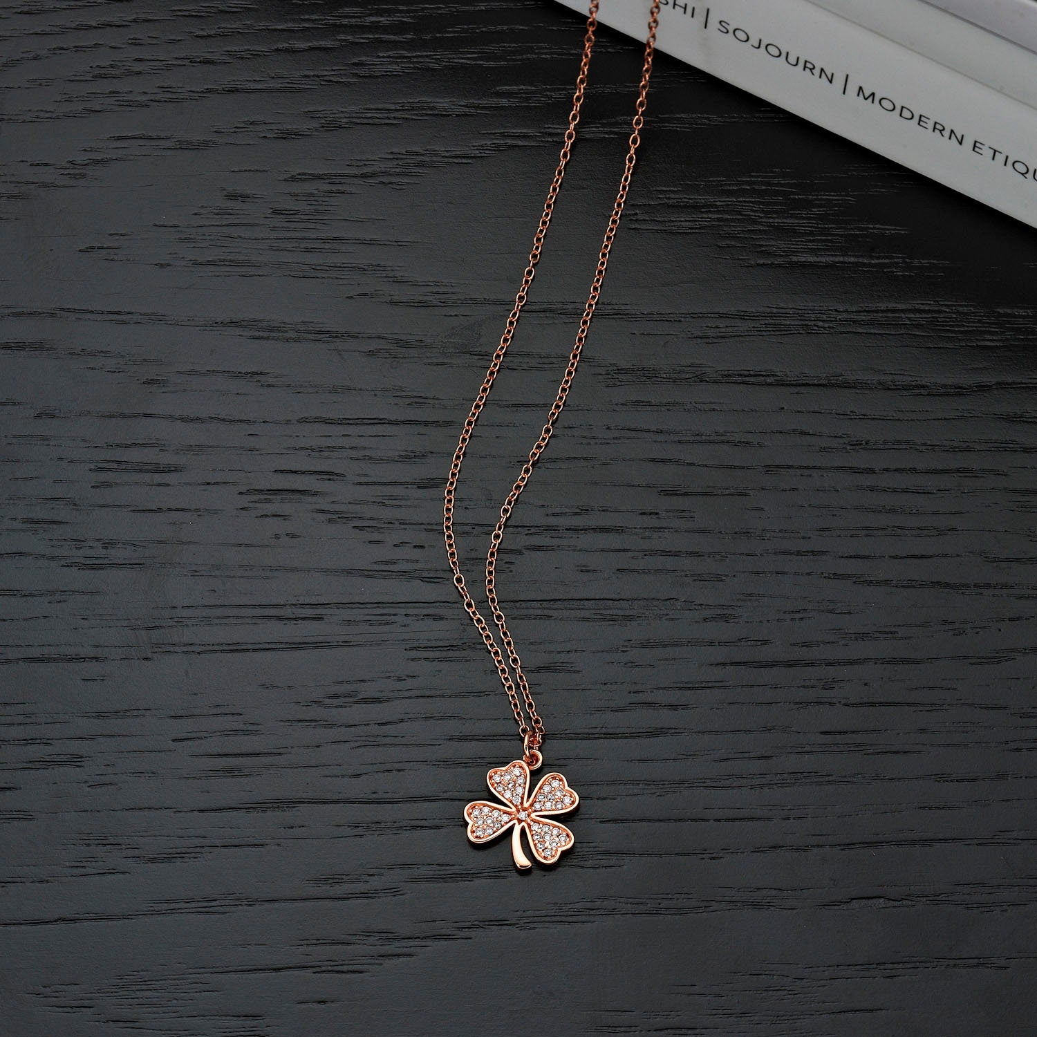 Glima Rose Gold Clover Necklace – Dainty 4-Leaf Pendant with CZ Accents