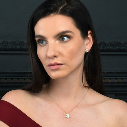 Glima Rose Gold Clover Necklace – Dainty 4-Leaf Pendant with CZ Accents