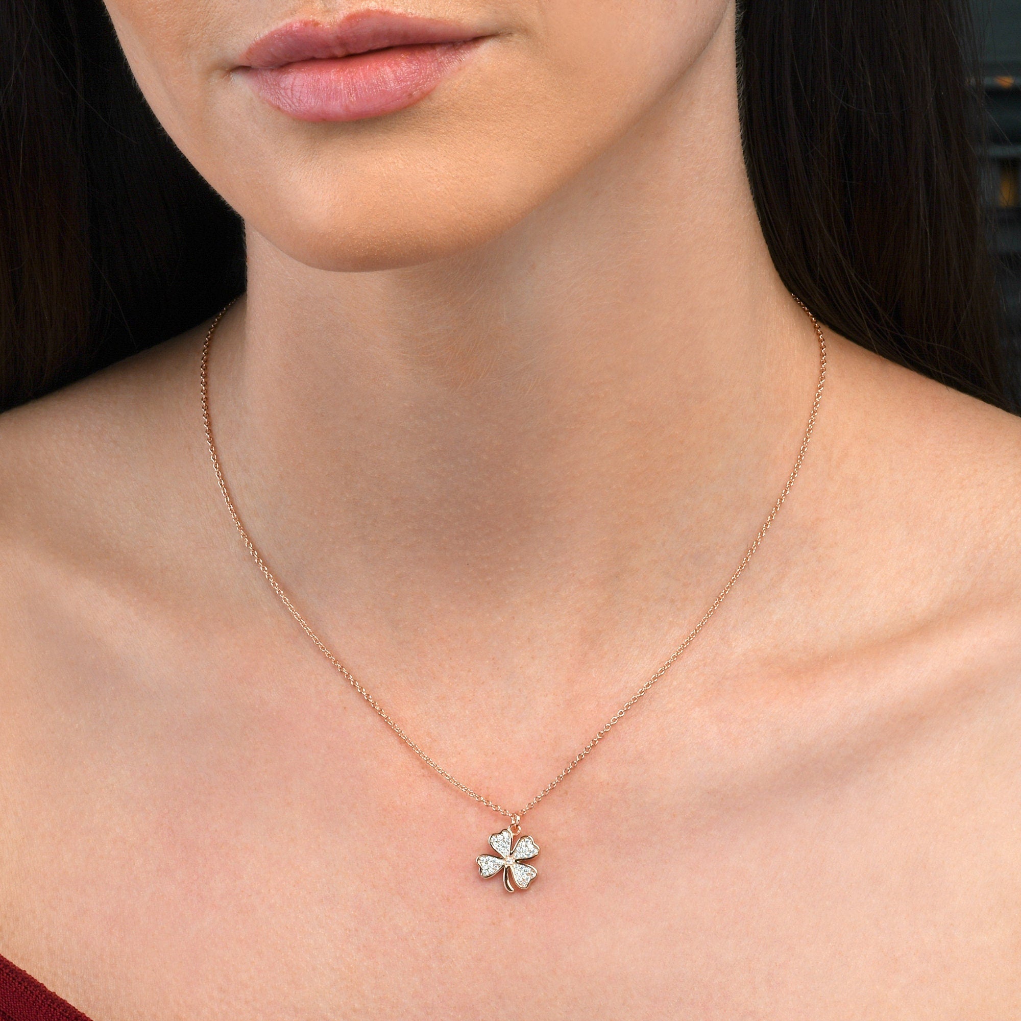 Glima Rose Gold Clover Necklace – Dainty 4-Leaf Pendant with CZ Accents