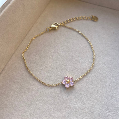 Glima Crystal Flower Bracelet – Pink Floral Charm, Romantic Gift for Her