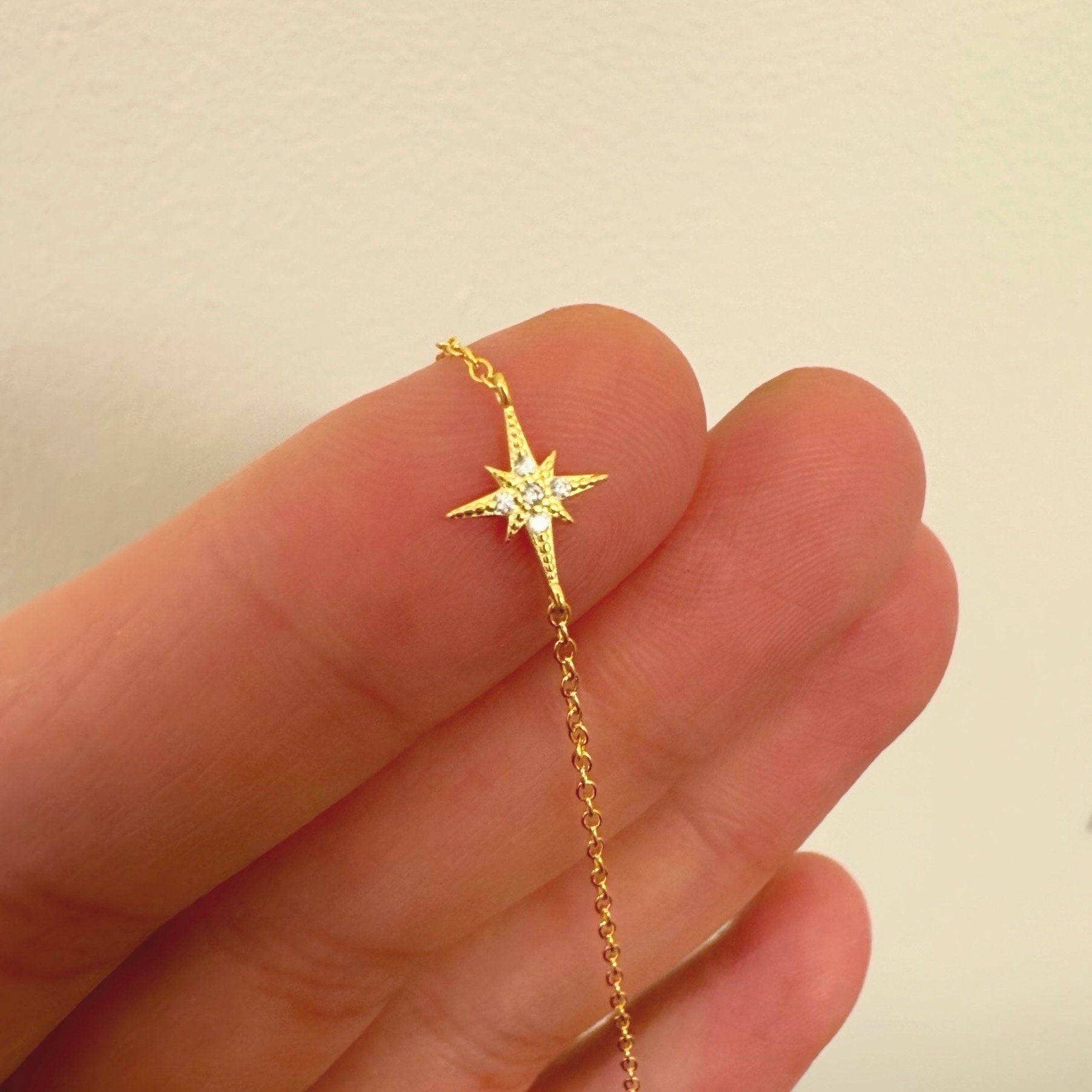 Glima North Star Bracelet – Dainty 925 Silver & 14K Gold Celestial Charm