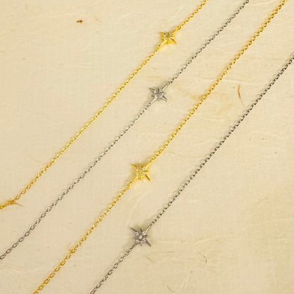Glima North Star Bracelet – Dainty 925 Silver & 14K Gold Celestial Charm