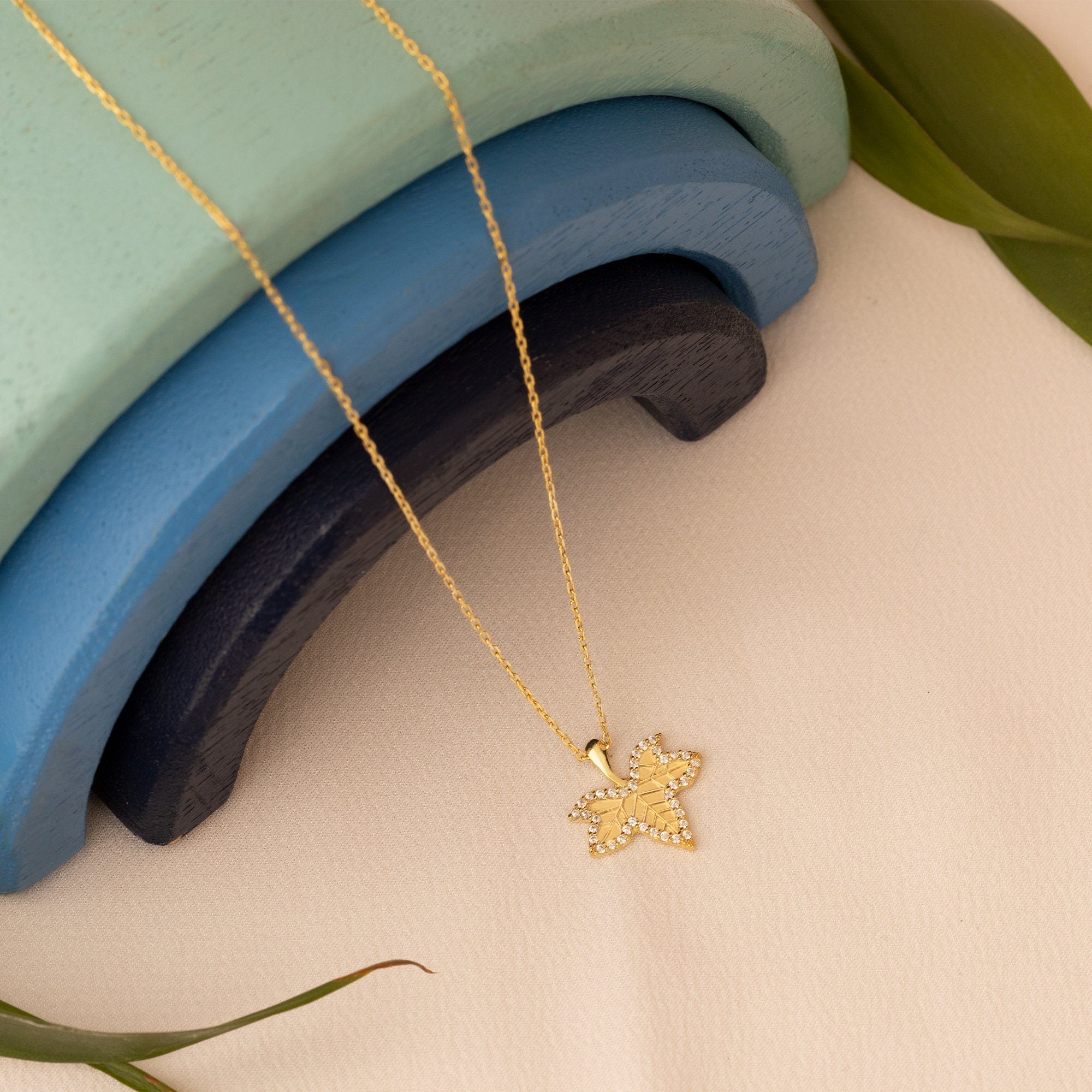 Gold Diamond Maple Leaf Necklace: Gift for Her