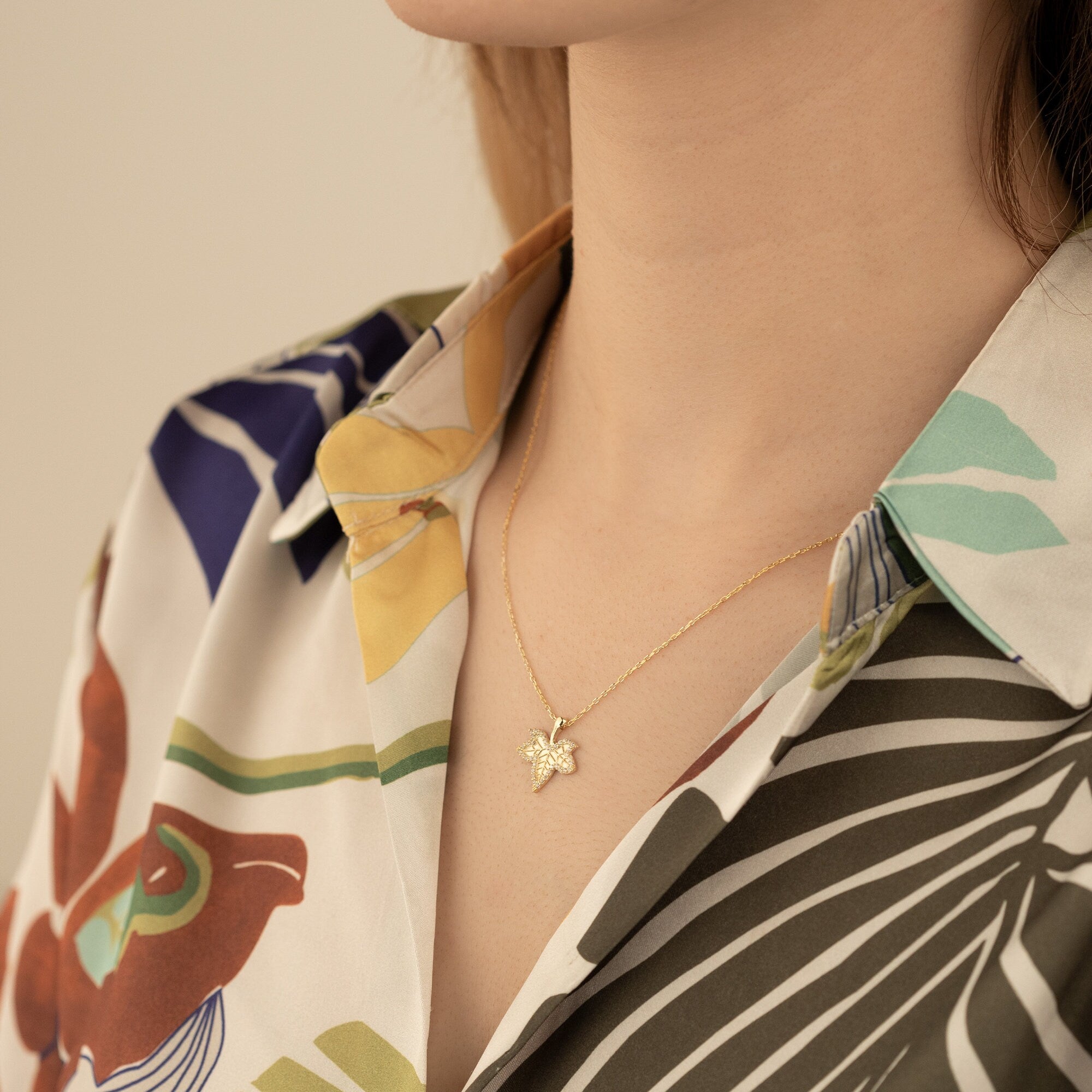 Gold Diamond Maple Leaf Necklace: Gift for Her