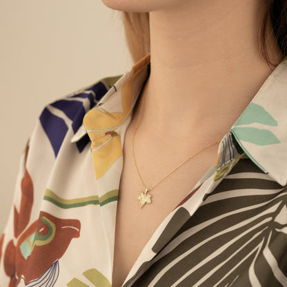 Gold Diamond Maple Leaf Necklace: Gift for Her