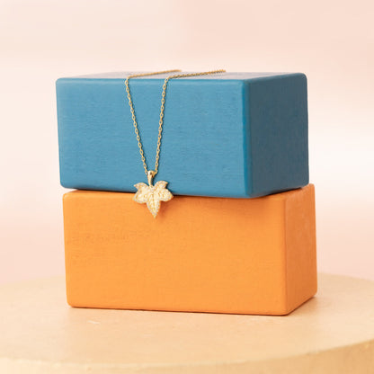 Gold Diamond Maple Leaf Necklace: Gift for Her