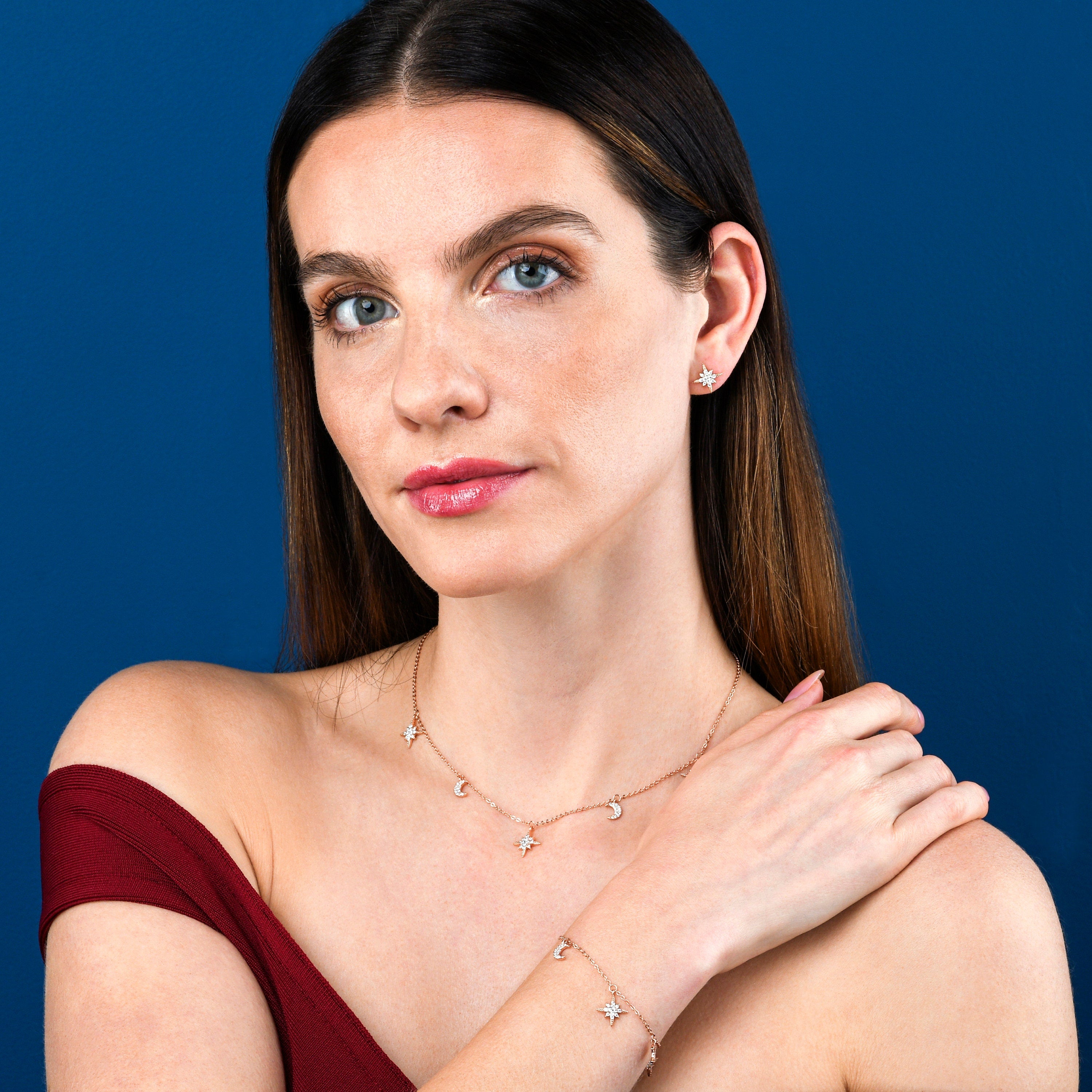 Glima Moon & Star Necklace – Dainty Rose Gold 925 Silver with CZ Shine