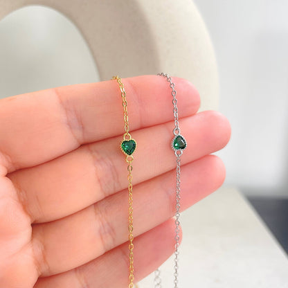 Glima Emerald Heart Bracelet – Dainty Gold Charm, Minimalist Gift for Her