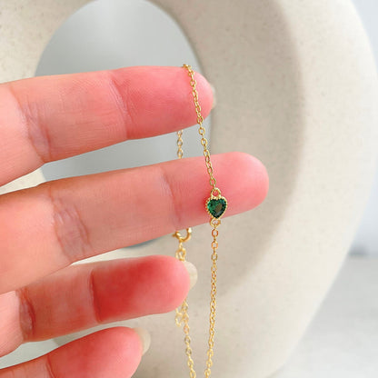 Glima Emerald Heart Bracelet – Dainty Gold Charm, Minimalist Gift for Her