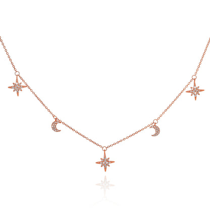 Glima Moon & Star Necklace – Dainty Rose Gold 925 Silver with CZ Shine