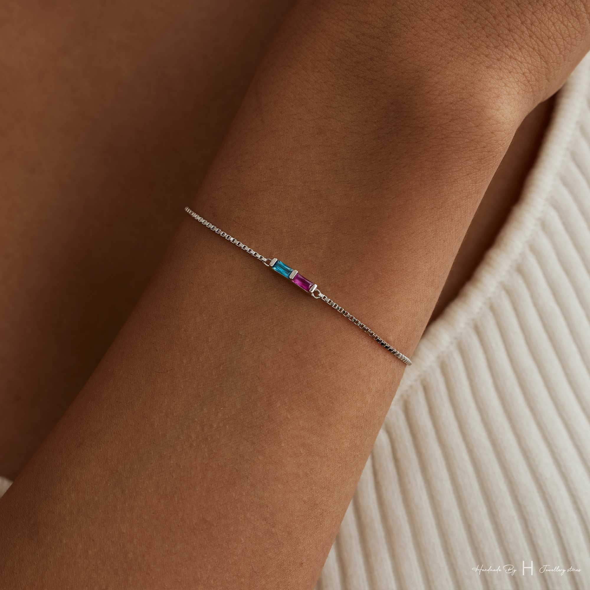 Glima Birthstone Bracelet – Baguette Charm, Meaningful Gift for Mom or Her