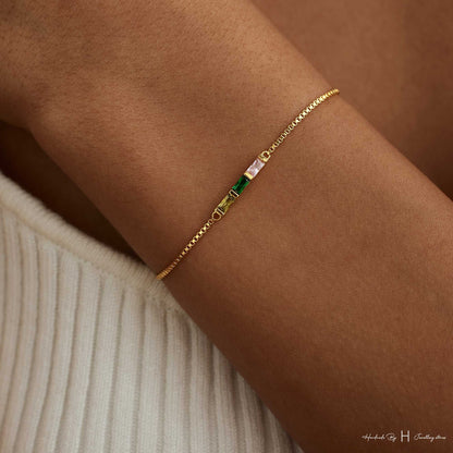 Glima Birthstone Bracelet – Baguette Charm, Meaningful Gift for Mom or Her