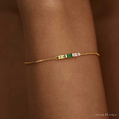 Glima Birthstone Bracelet – Baguette Charm, Meaningful Gift for Mom or Her