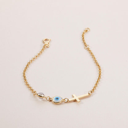 Glima Evil Eye & Cross Bracelet – Gold Sterling Silver Protection Charm