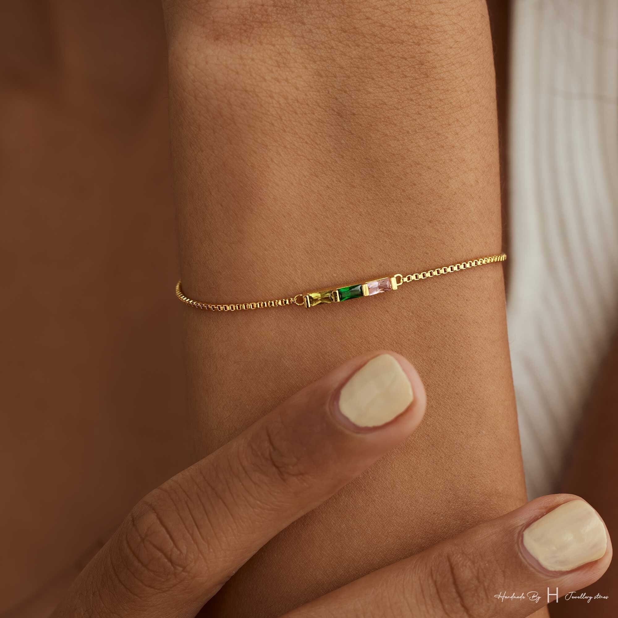 Glima Birthstone Bracelet – Baguette Charm, Meaningful Gift for Mom or Her