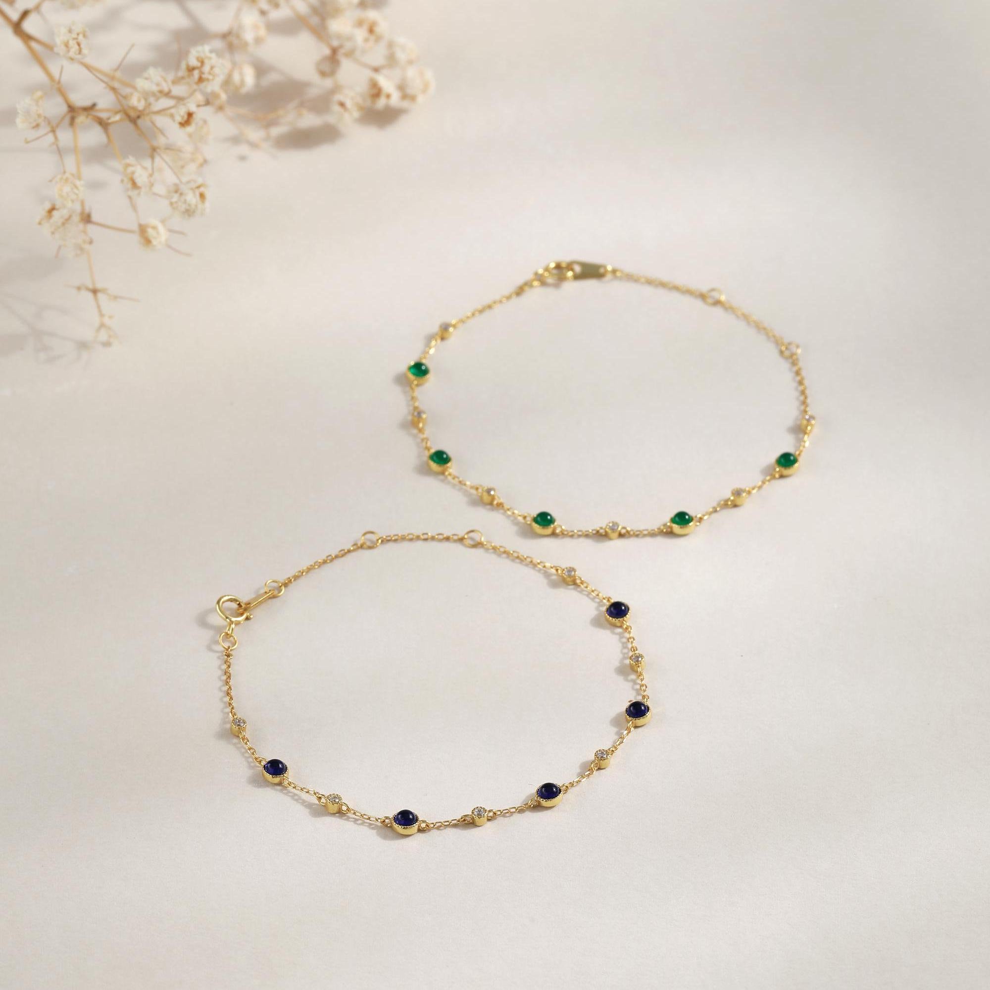 Glima Sapphire Stackable Bracelet – 18K Gold & Sterling Silver Chain