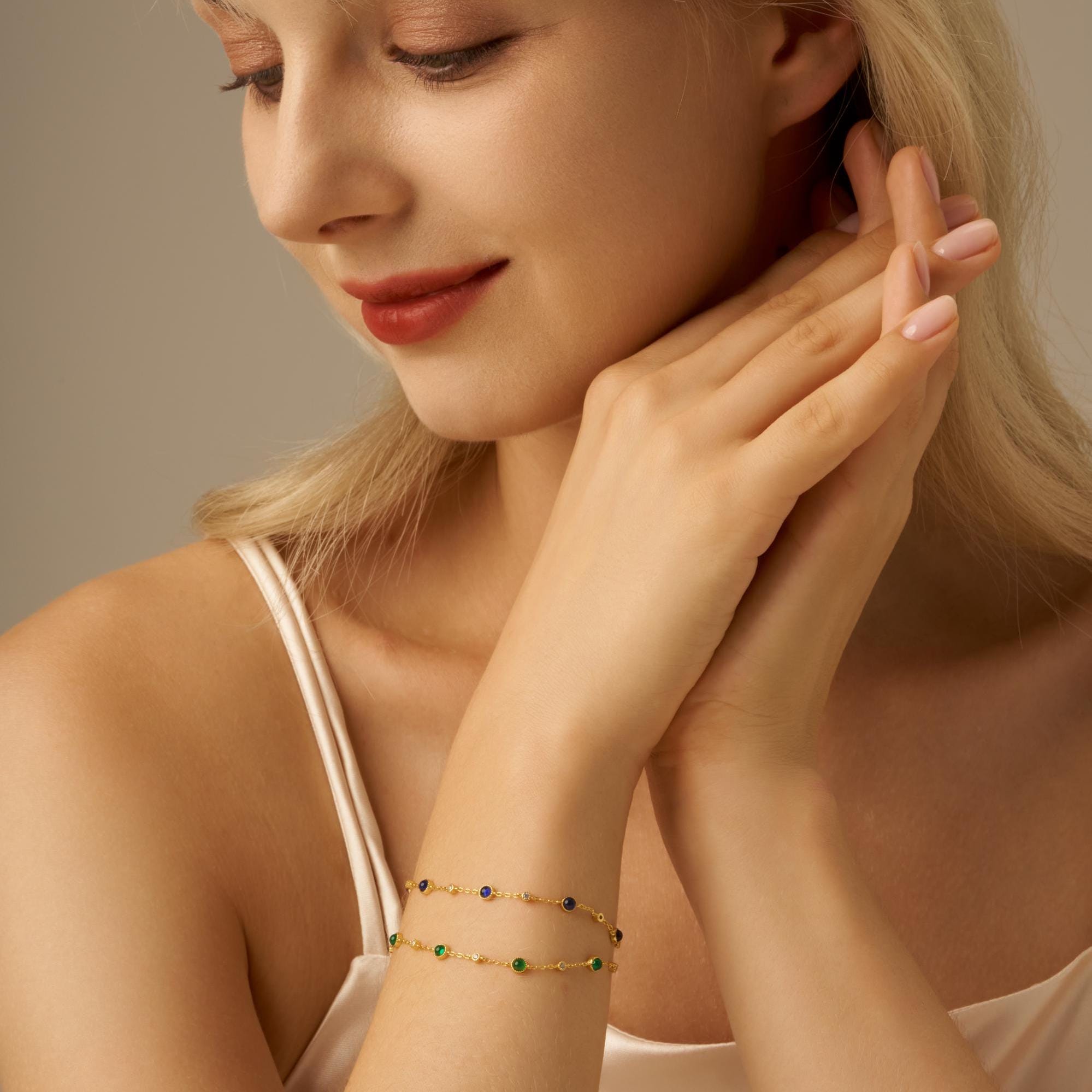 Glima Sapphire Stackable Bracelet – 18K Gold & Sterling Silver Chain