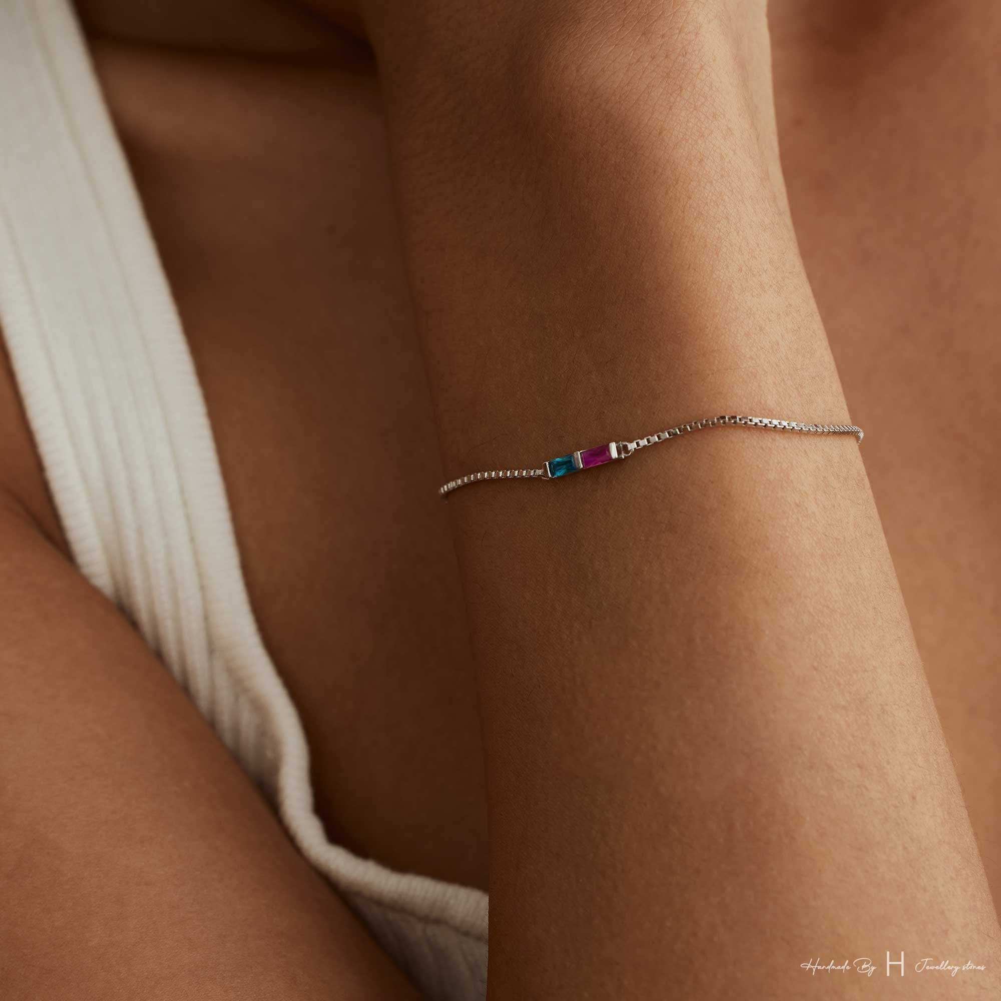 Glima Birthstone Bracelet – Baguette Charm, Meaningful Gift for Mom or Her