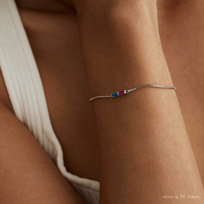 Glima Birthstone Bracelet – Baguette Charm, Meaningful Gift for Mom or Her