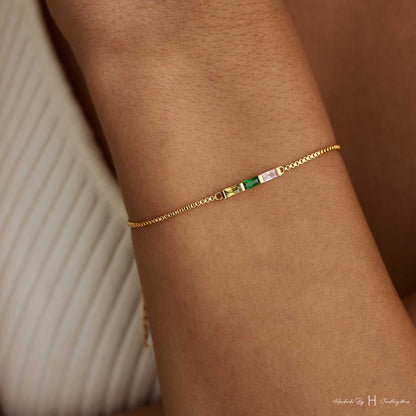 Glima Birthstone Bracelet – Baguette Charm, Meaningful Gift for Mom or Her