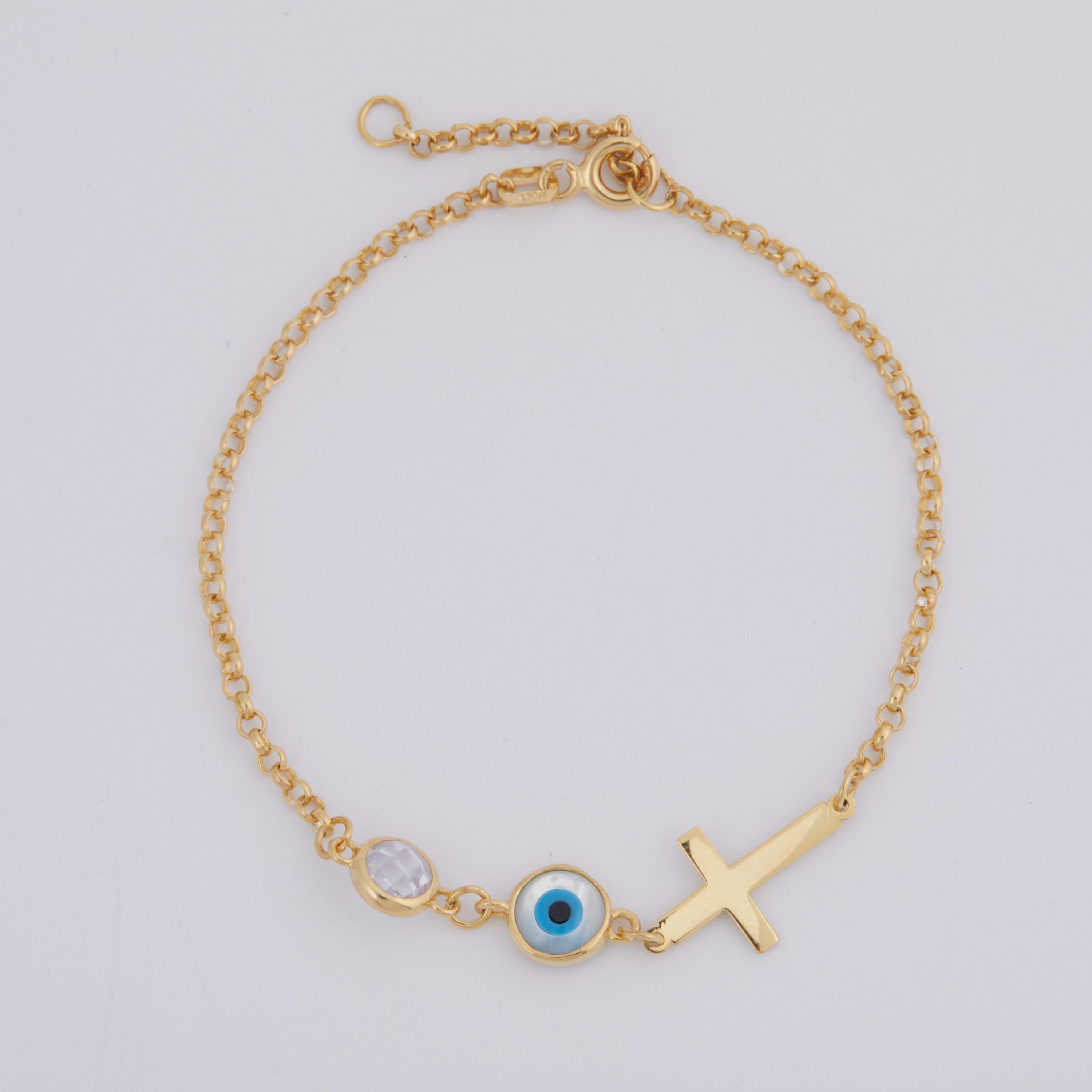 Glima Evil Eye & Cross Bracelet – Gold Sterling Silver Protection Charm