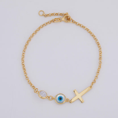 Glima Evil Eye & Cross Bracelet – Gold Sterling Silver Protection Charm