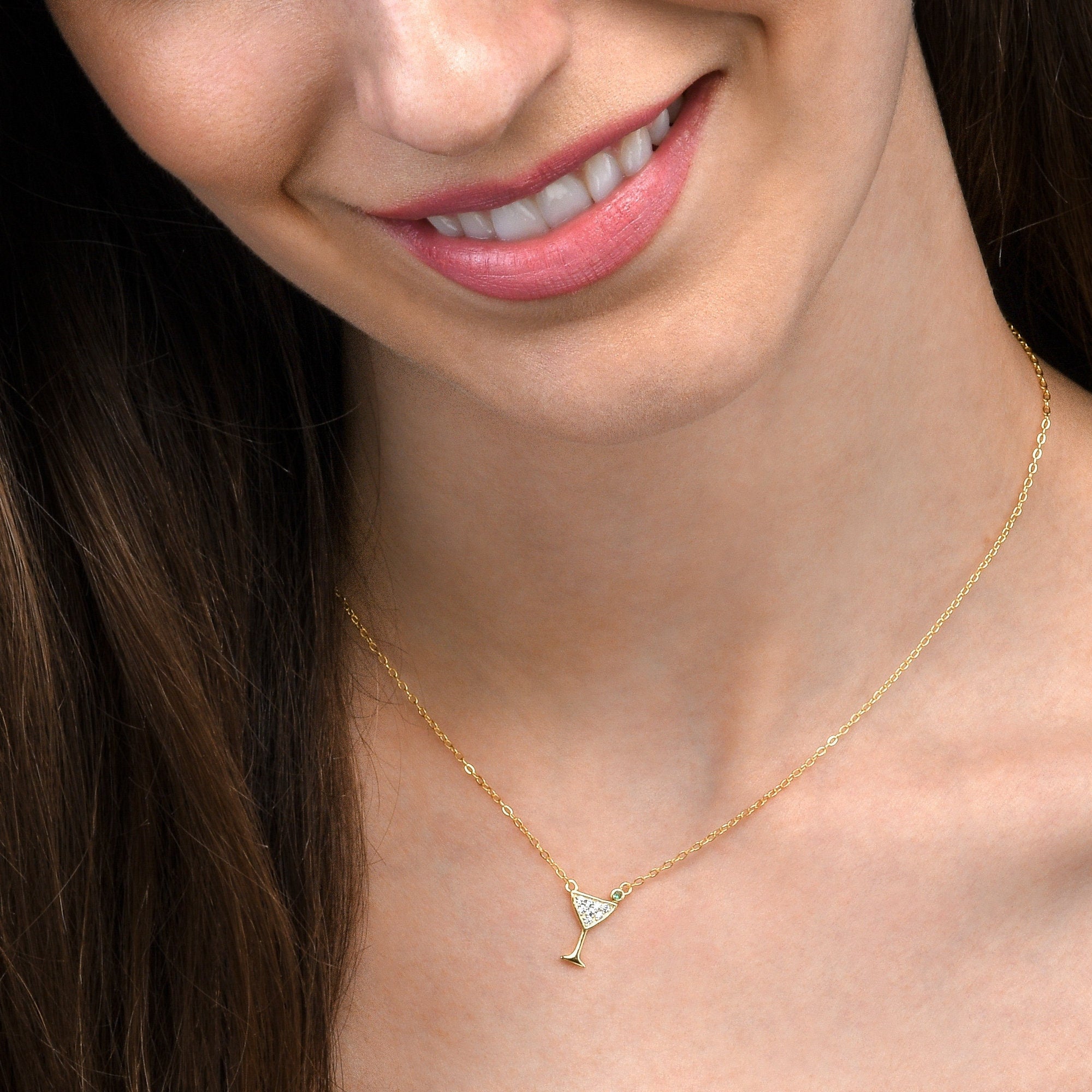 Glima Cocktail Glass Necklace – Gold-Plated 925 Silver with CZ Sparkle