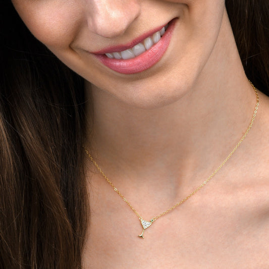 Glima Cocktail Glass Necklace – Gold-Plated 925 Silver with CZ Sparkle
