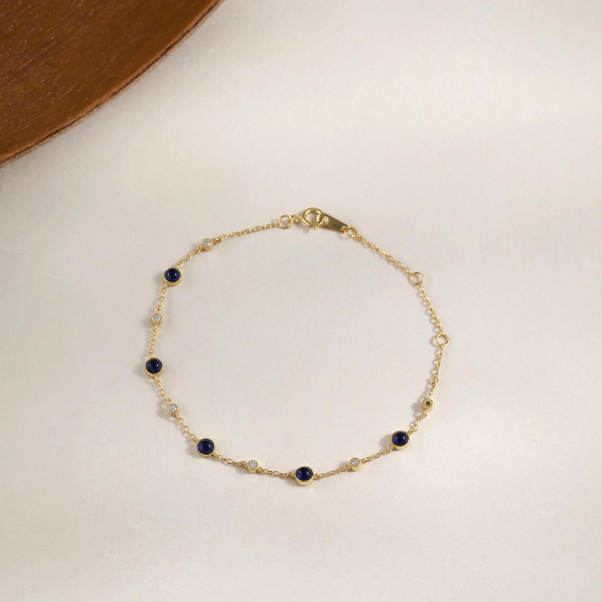Glima Sapphire Stackable Bracelet – 18K Gold & Sterling Silver Chain