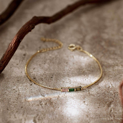 Glima Birthstone Bracelet – Baguette Charm, Meaningful Gift for Mom or Her