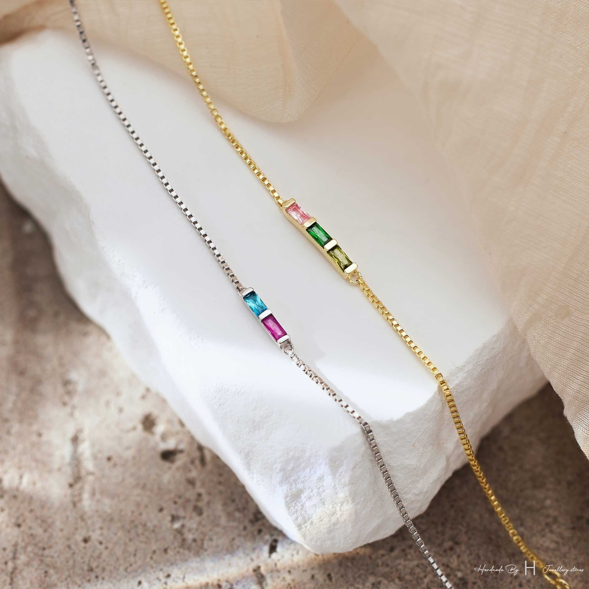 Glima Birthstone Bracelet – Baguette Charm, Meaningful Gift for Mom or Her
