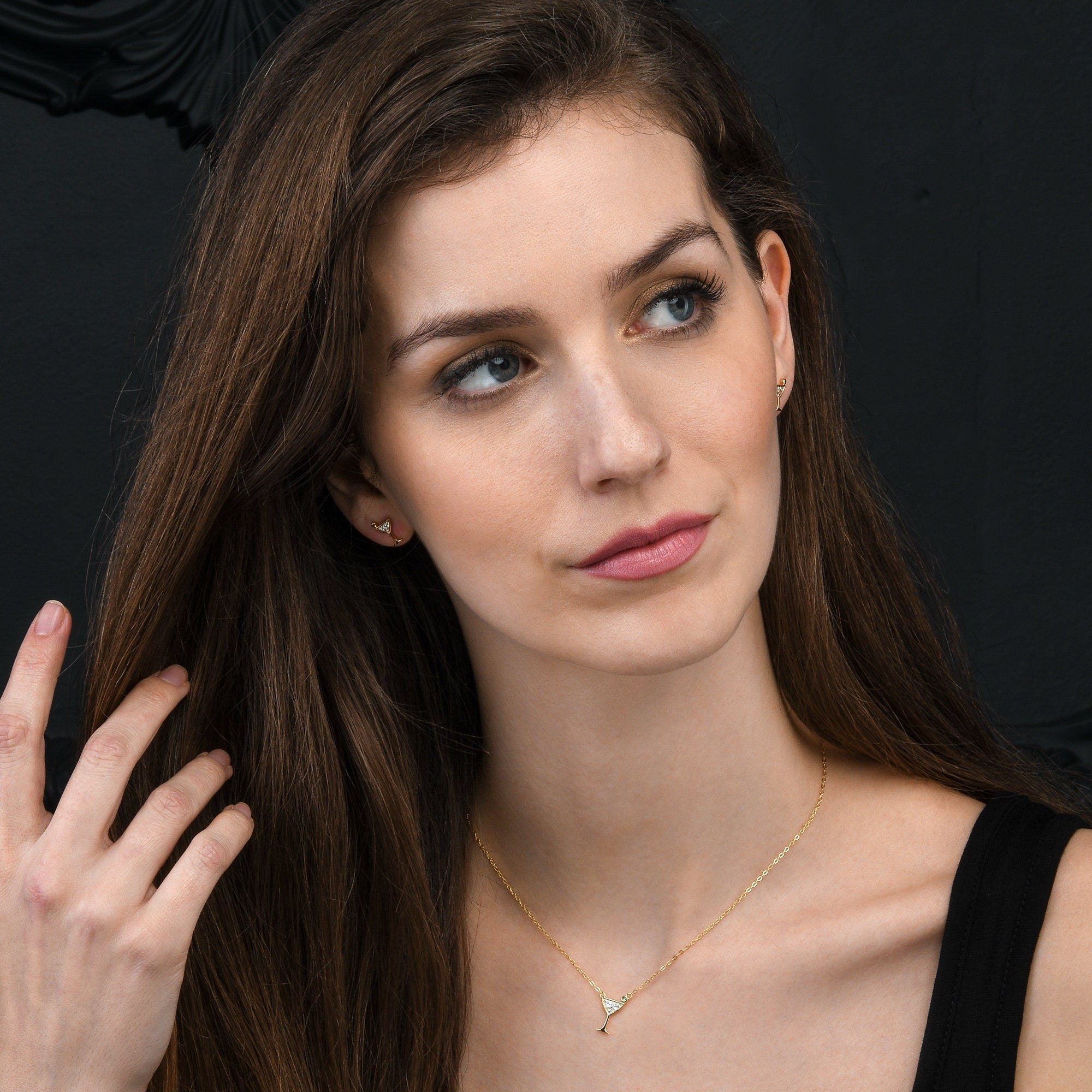 Glima Cocktail Glass Necklace – Gold-Plated 925 Silver with CZ Sparkle