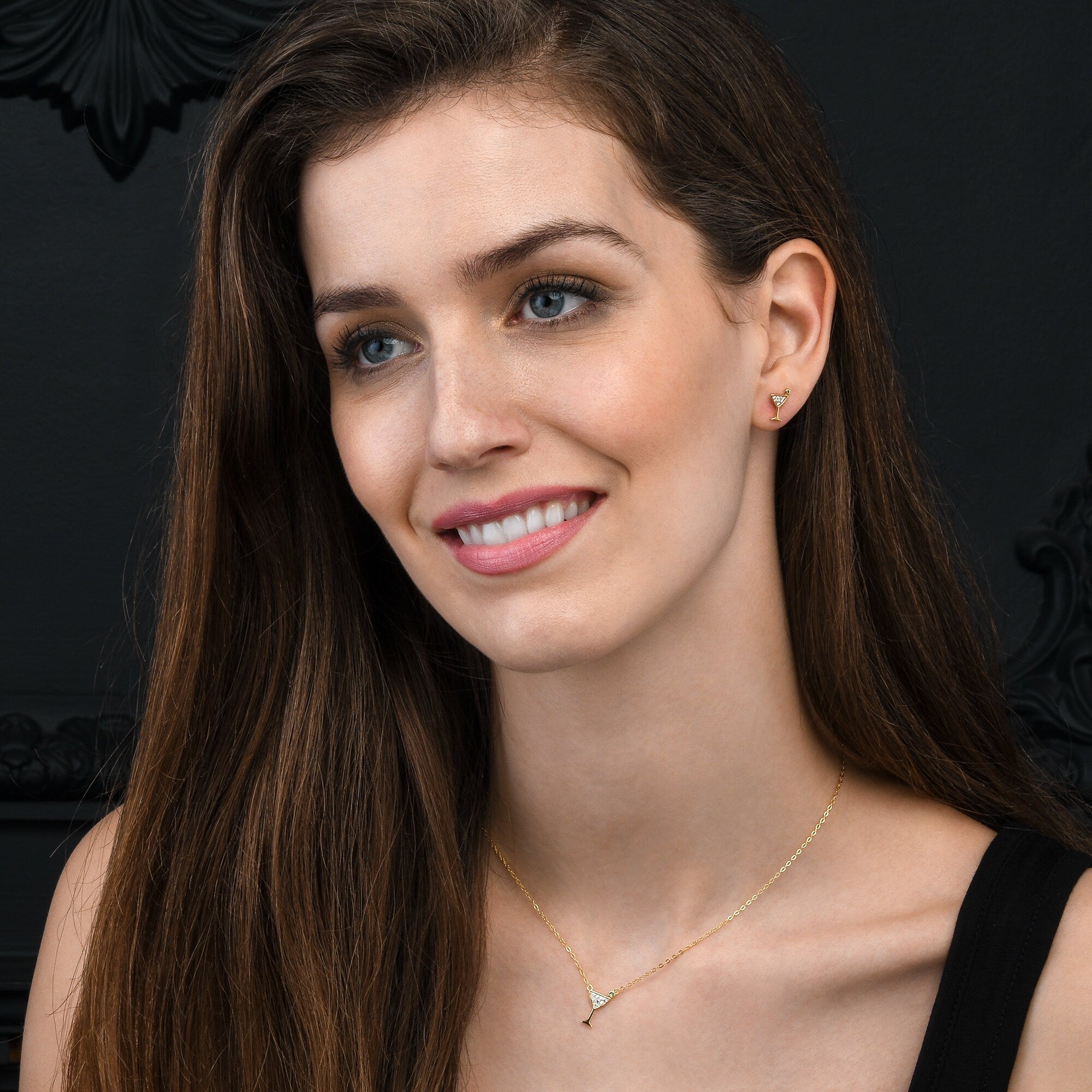 Glima Cocktail Glass Necklace – Gold-Plated 925 Silver with CZ Sparkle