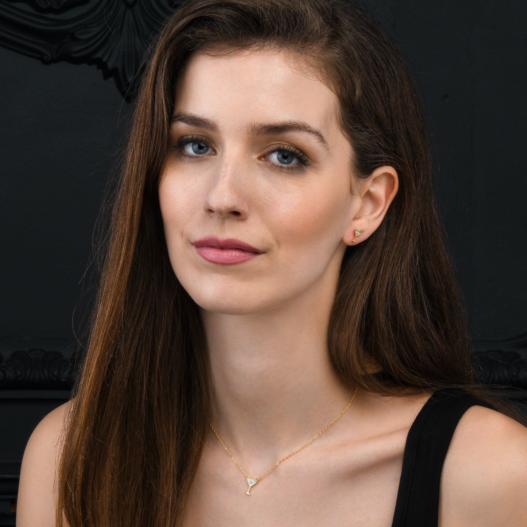 Glima Cocktail Glass Necklace – Gold-Plated 925 Silver with CZ Sparkle