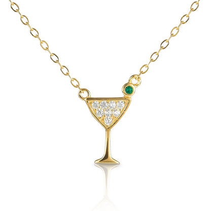 Glima Cocktail Glass Necklace – Gold-Plated 925 Silver with CZ Sparkle