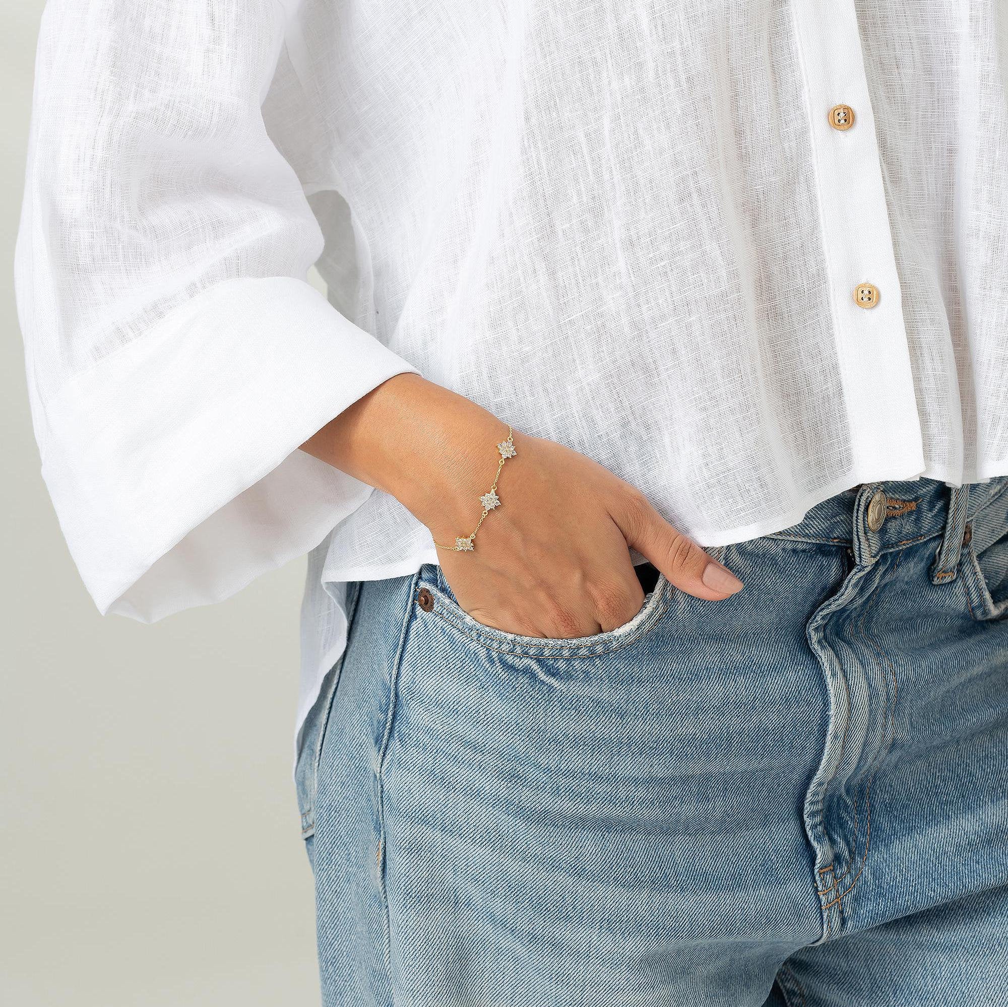 Glima Flower Bracelet – Dainty Gold & Sterling Silver, Everyday Gift