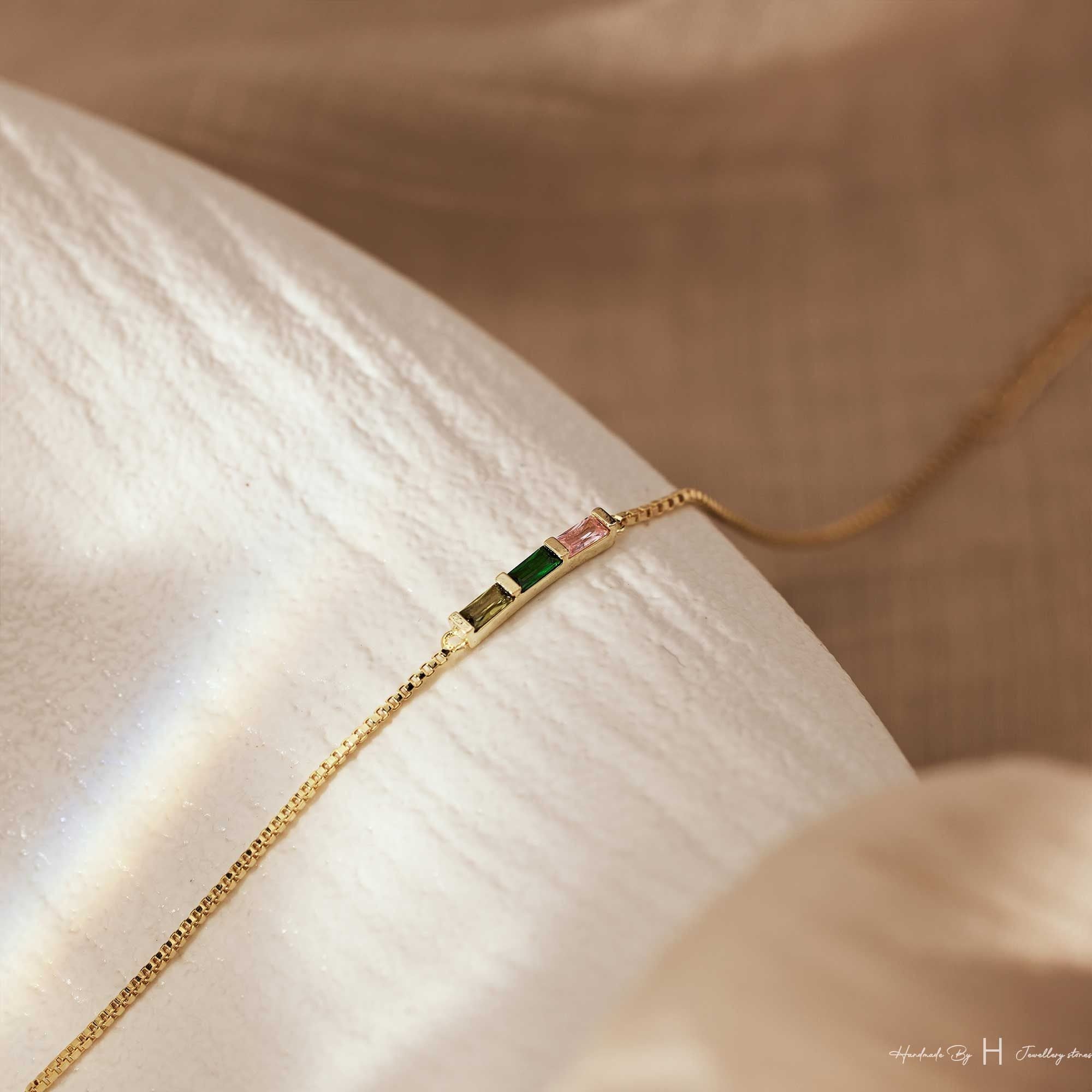 Glima Birthstone Bracelet – Baguette Charm, Meaningful Gift for Mom or Her