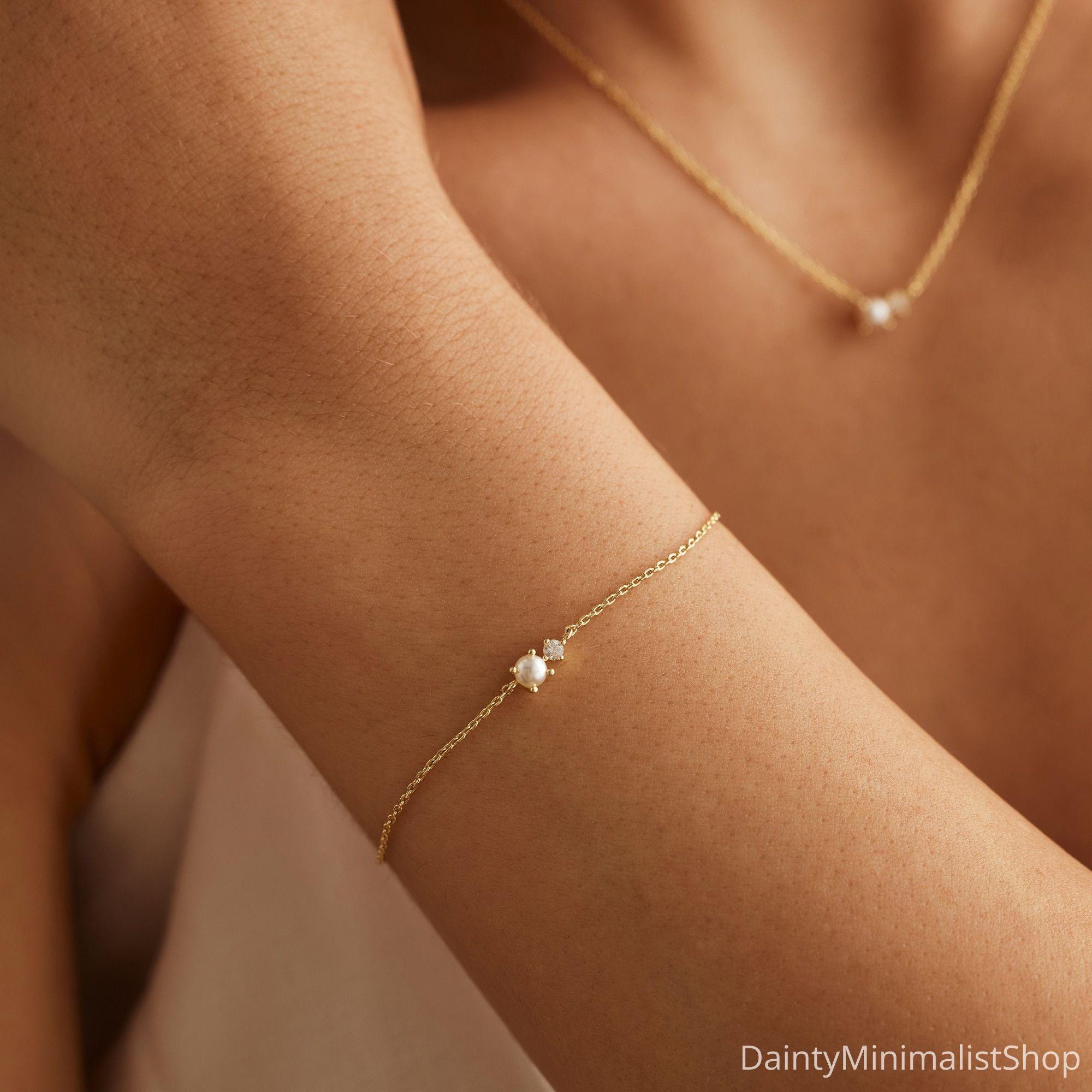 Glima Pearl & CZ Bracelet – Dainty 14K Gold Bridal Gift for Her