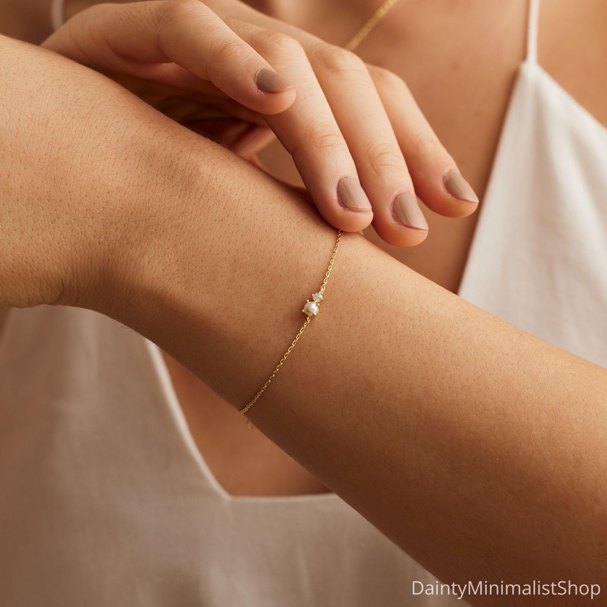 Glima Pearl & CZ Bracelet – Dainty 14K Gold Bridal Gift for Her