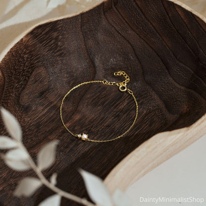 Glima Pearl & CZ Bracelet – Dainty 14K Gold Bridal Gift for Her