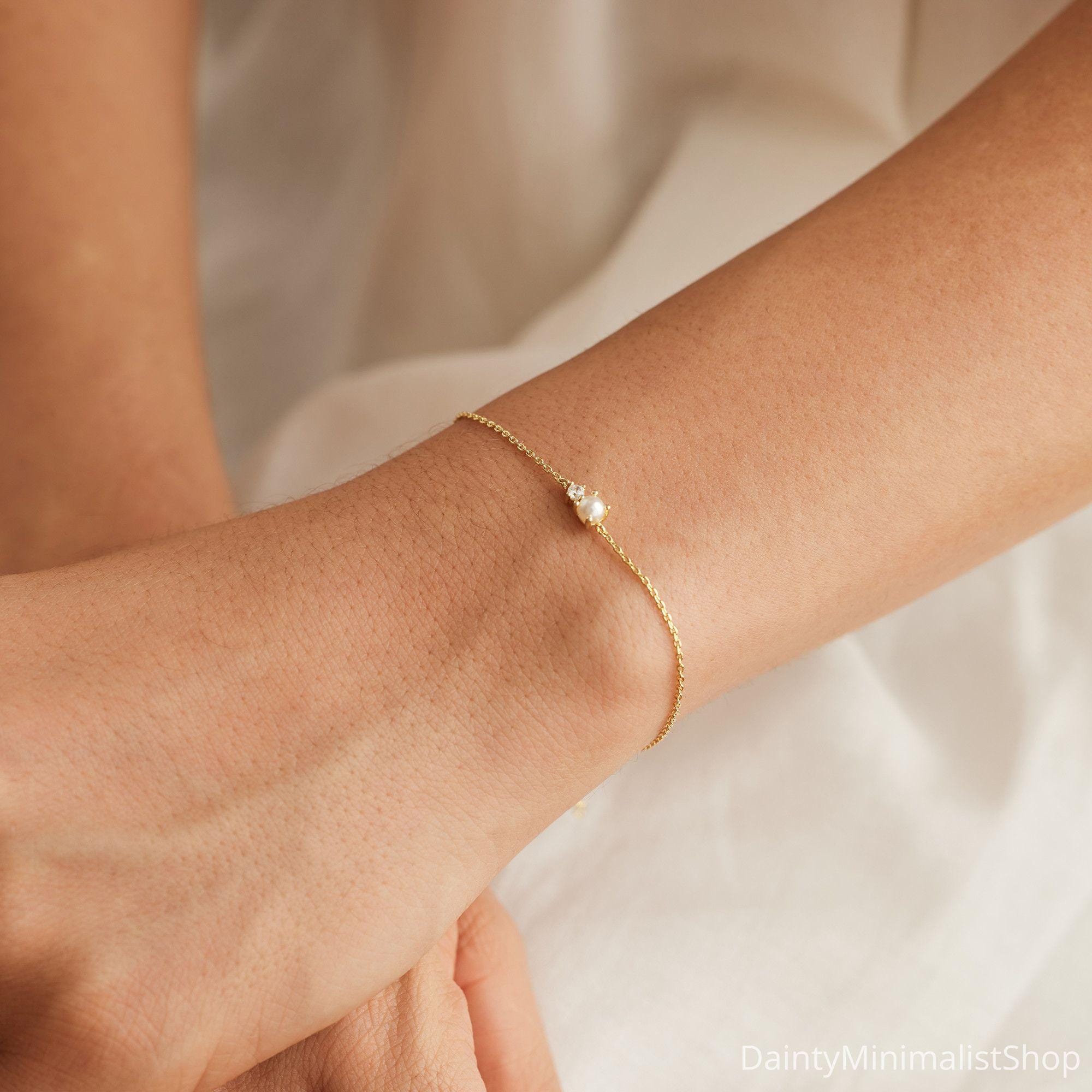 Glima Pearl & CZ Bracelet – Dainty 14K Gold Bridal Gift for Her