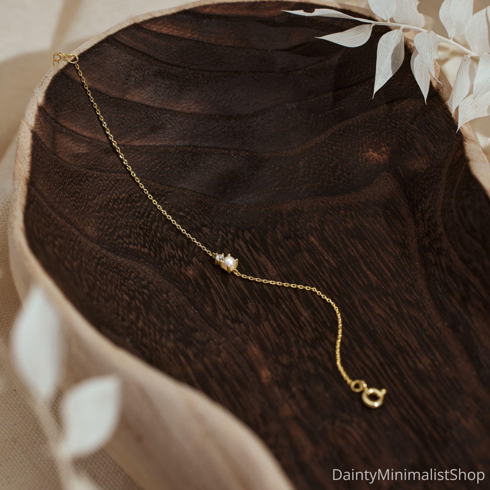 Glima Pearl & CZ Bracelet – Dainty 14K Gold Bridal Gift for Her