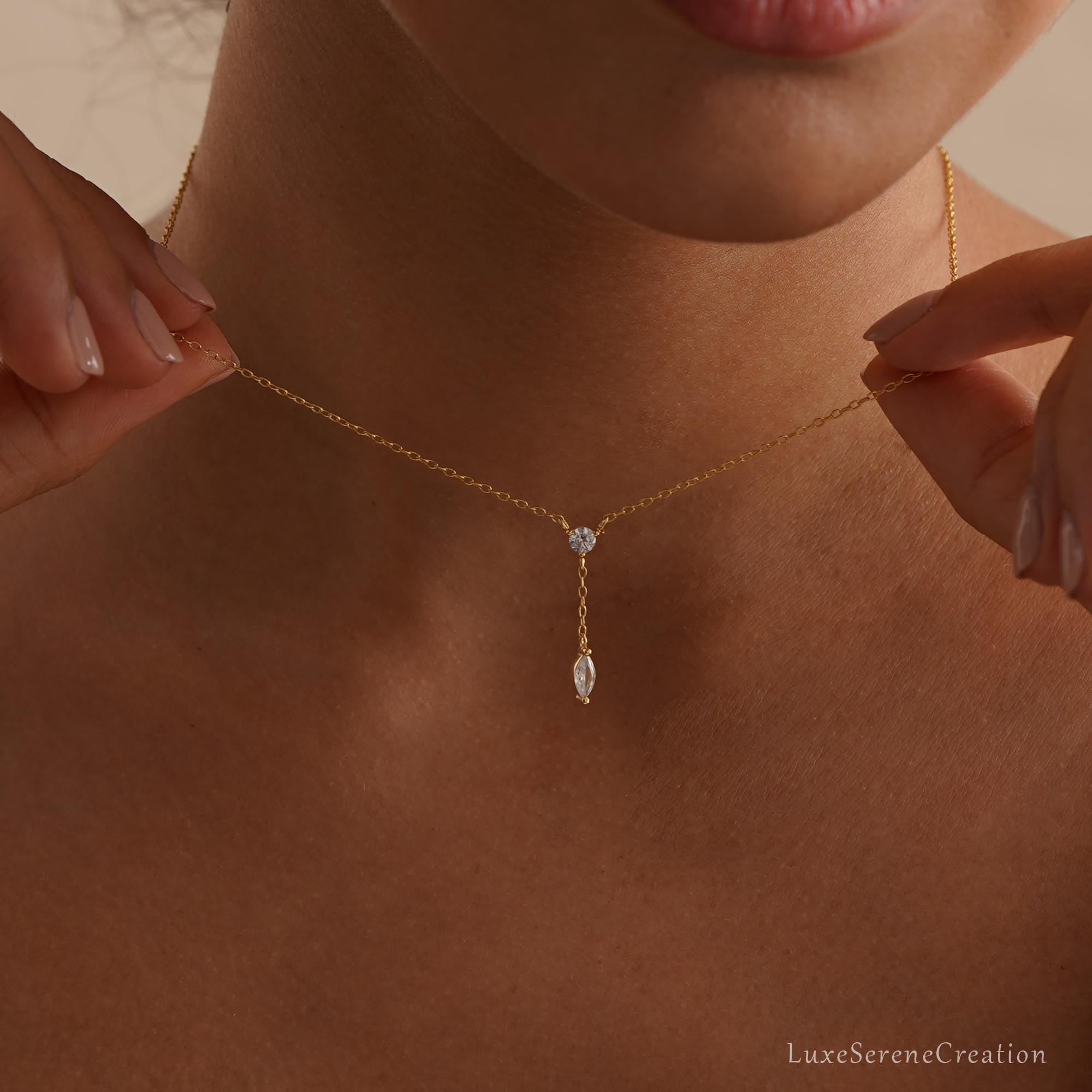 Glima Y-Shaped Diamond Drop Necklace for Women