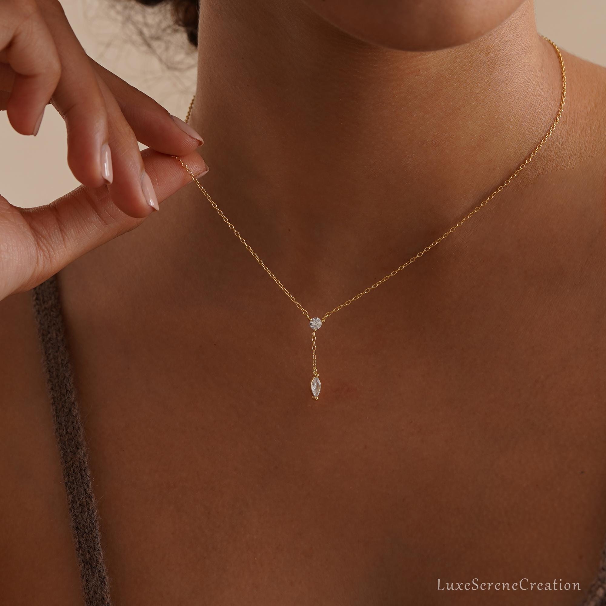 Glima Y-Shaped Diamond Drop Necklace for Women