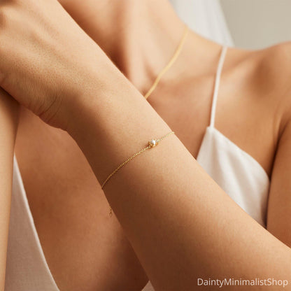 Glima Pearl & CZ Bracelet – Dainty 14K Gold Bridal Gift for Her