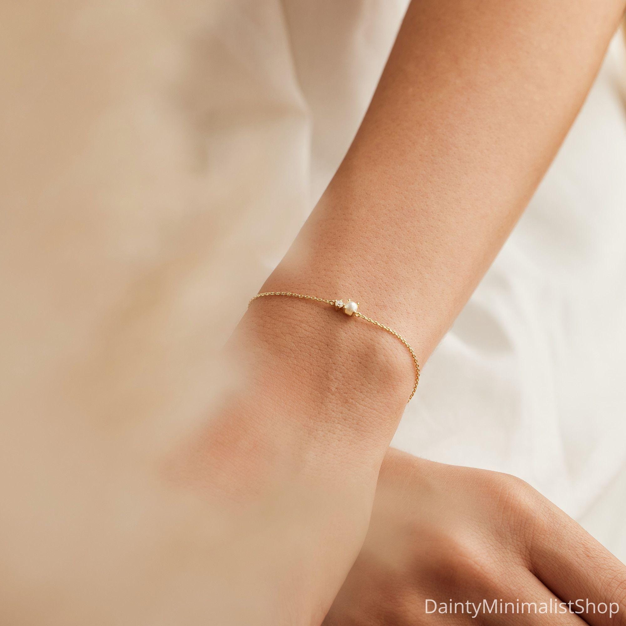 Glima Pearl & CZ Bracelet – Dainty 14K Gold Bridal Gift for Her