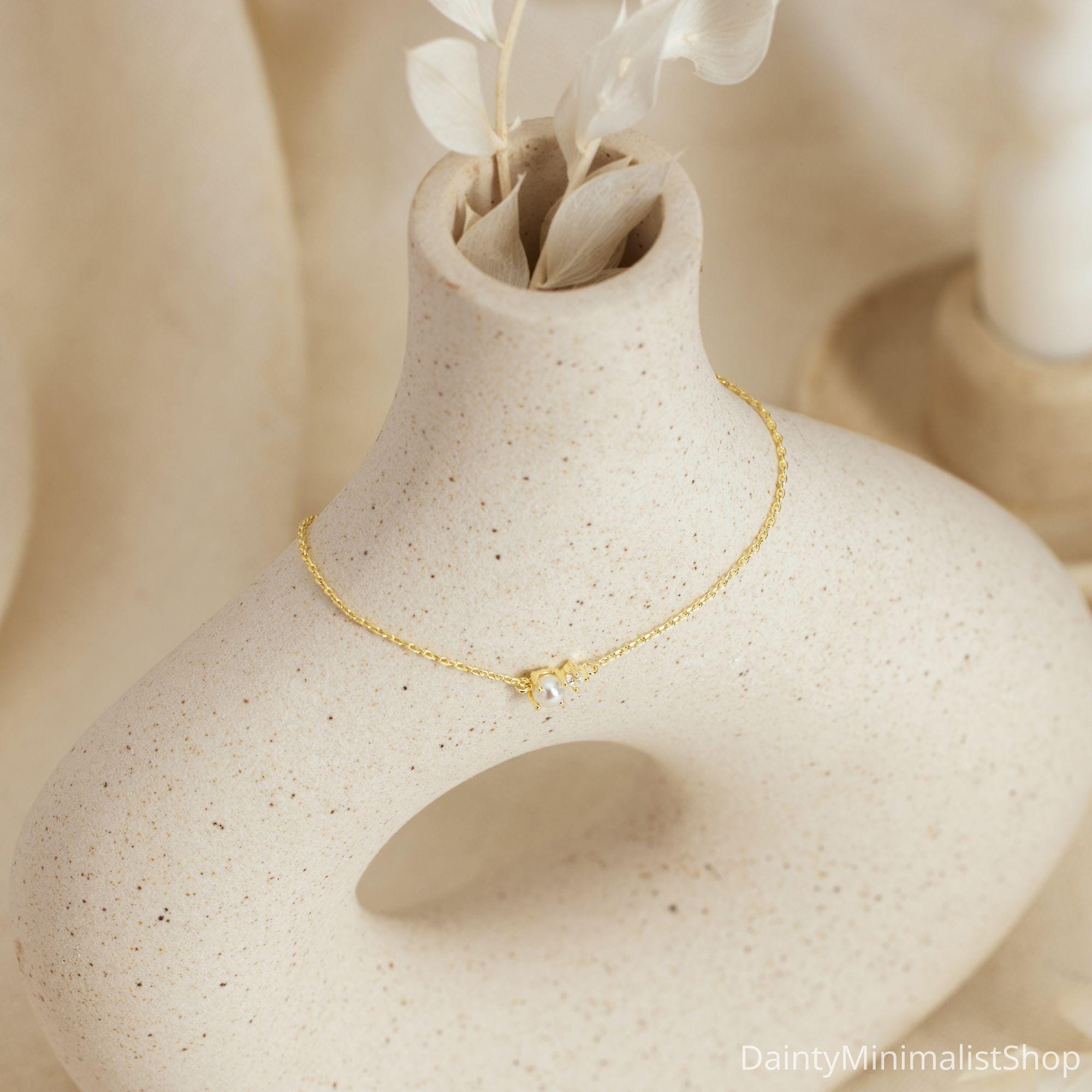 Glima Pearl & CZ Bracelet – Dainty 14K Gold Bridal Gift for Her